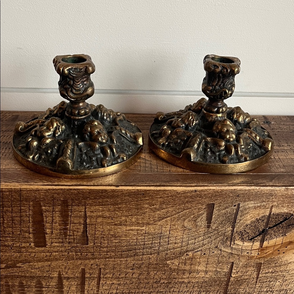 Antique Bronze Cherub Candle Holders